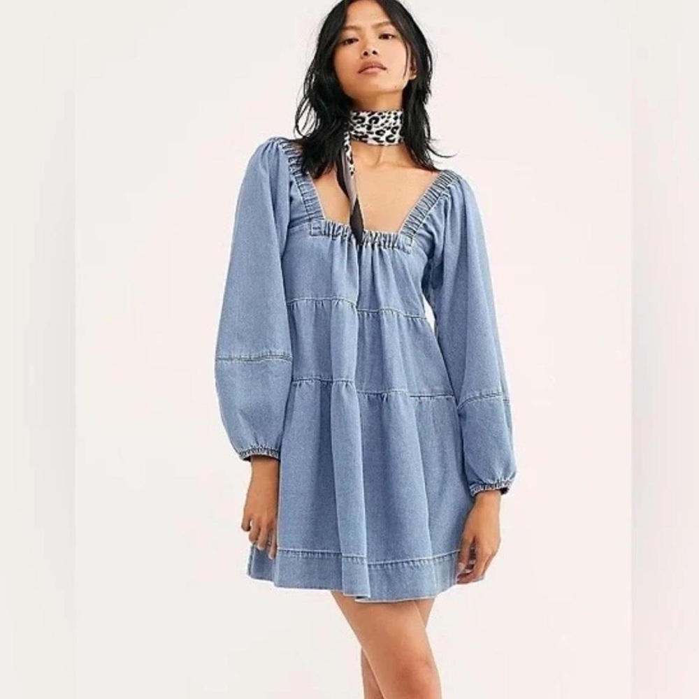 Free People Lou Jean Babydoll Denim Dress